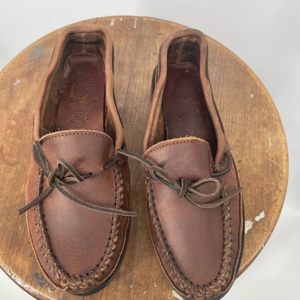 Minnetonka Rich Brown Leather Slip-Ons